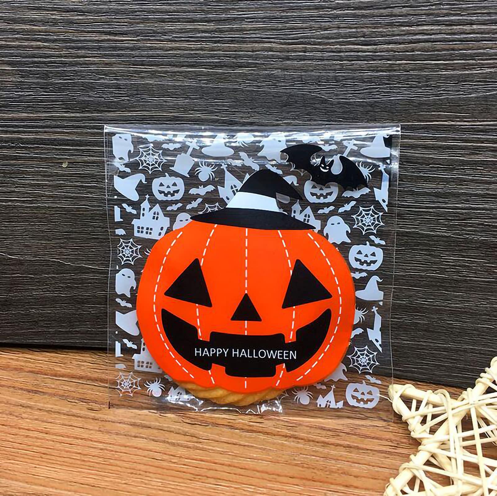 【送料無料】【BEAUTY PLAYER】ハロウィン ラッピング 袋 200枚入り 10*10+3CM キャンディー お菓子 チョコレート クッキー かぼちゃ 幽霊 小物入れ ギフトバッグ シール袋 自己接着 プレゼント（BIG かぼちゃ）