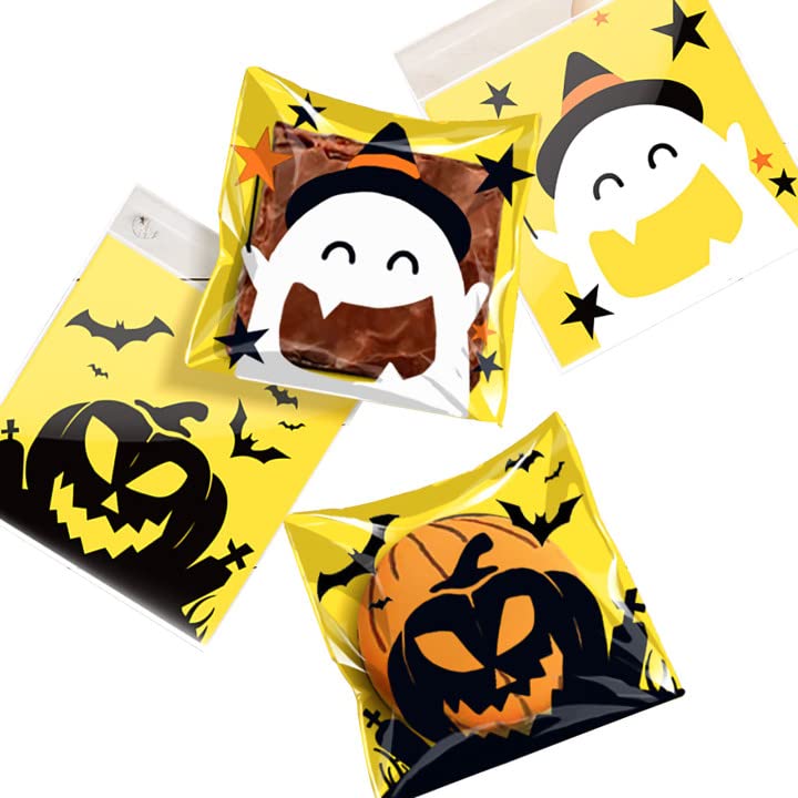 【送料無料】【BEAUTY PLAYER】ハロウィン ラッピング袋 200枚入り 10*10+3CM キャンディー お菓子袋 チョコレート クッキー かぼちゃ 幽霊 小物入れ ギフトバッグ シール袋 自己接着 プレゼント (カボチャのスプライト)