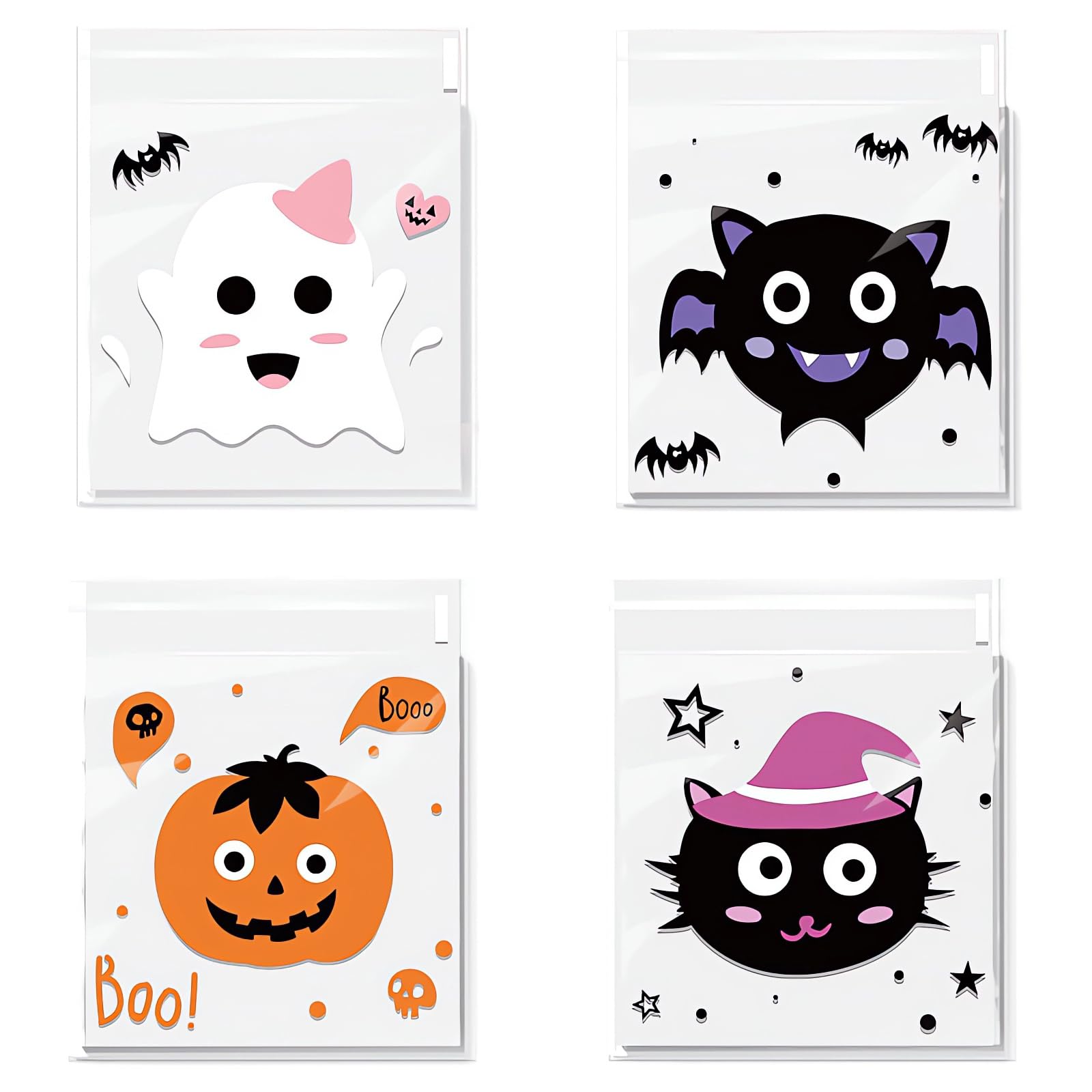 【送料無料】【BEAUTY PLAYER】ハロウィン ラッピング袋 400枚入り 10*10+3CM キャンディー お菓子袋 チョコレート クッキー かぼちゃ 幽霊 小物入れ ギフトバッグ シール袋 自己接着 プレゼント (4 混合 かわいい)