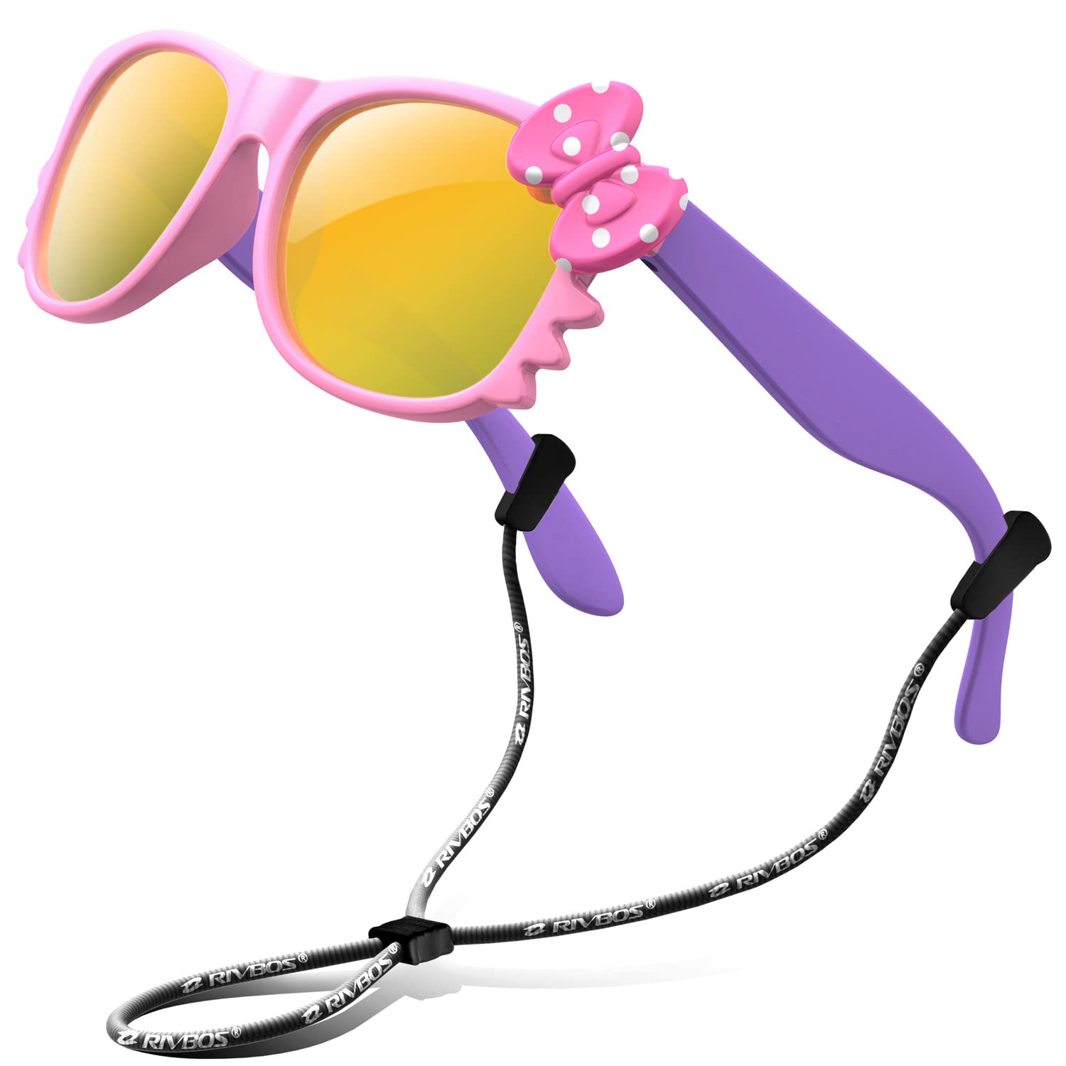 【送料無料】[RIVBOS] リバッズ RBK002 キッズ 子供用サングラス 偏光レンズ ゴムフレーム UVカット リボン付き ミラーサングラス(ピンク コーティング版)