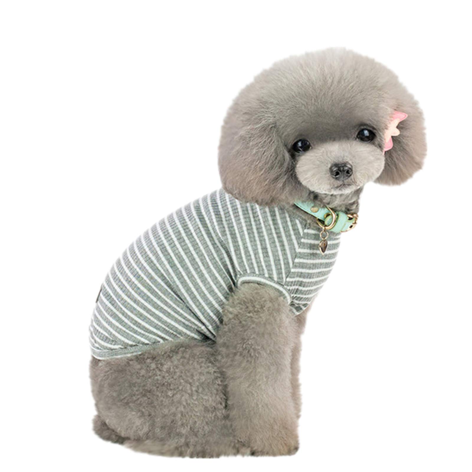 【送料無料】Kingsie 犬服 Tシャツ 夏用 犬の服 可愛い ストライプ ベスト ドッグウェア 中小型犬 猫 ペット服 春夏秋 お出かけ 散歩 (S, グレー)