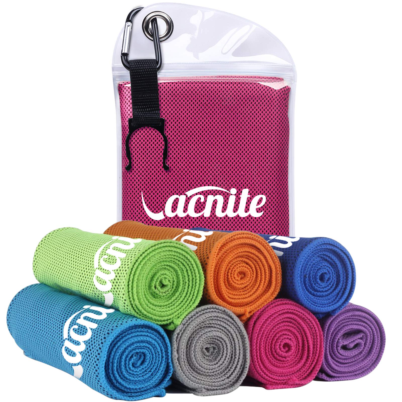 【送料無料】VACNITE クールタオル 速乾タオル 超吸水 軽量 速乾 熱中症対策 100×30cm 1枚 14種類選択可能 防水袋付き (ローズレッド)