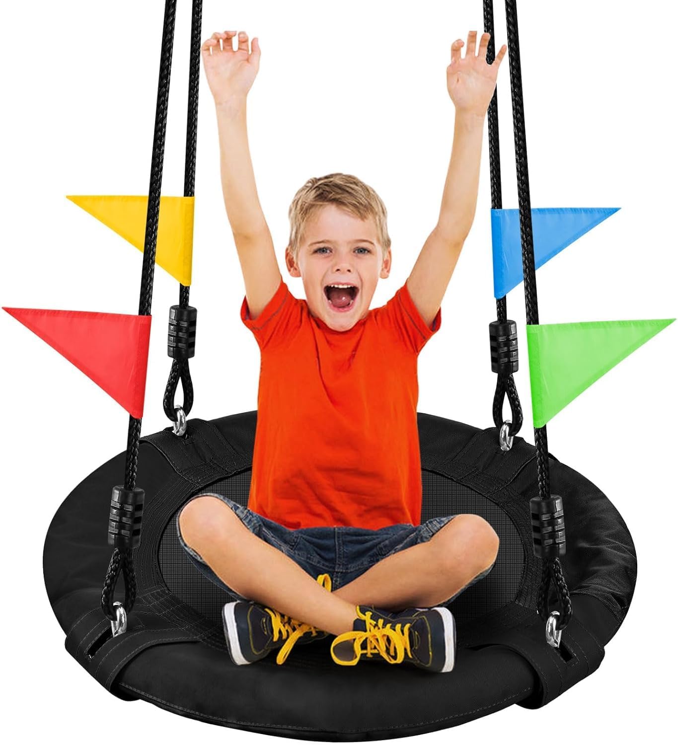 【送料無料】Odoland 直径100cmブランコセット 耐荷重300kg 900Dオックスフォード+合金鋼鉄骨 3人乗りハンモック 子供・大人も遊べる 組み立てツール付属 簡単設置 吊り下げ式 スパイダーツリースイング 室内・屋外・庭・キャンプ場・どこでも 家庭用 幼児用 遊具 ブラッ