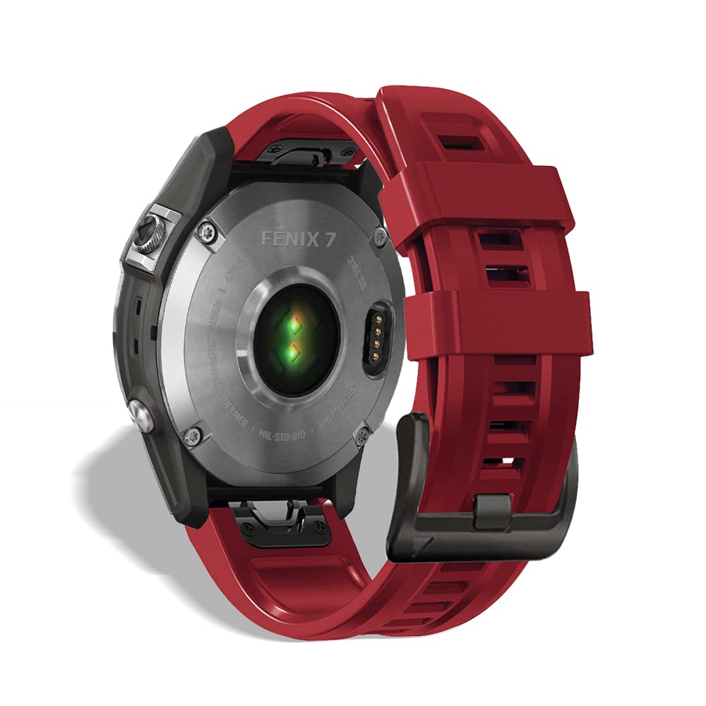 【送料無料】HeeNia QuickFit 22mm バンド Garmin Fenix 8 47mm/Fenix 8 Sapphire AMOLED 47mm/Fenix 8 Sapphire Dual Power 47mm/Fenix E 47mm/Fenix 7 Pro Solar 対応 ストラップ シリコン ベルト 用 Fenix 7 Pro/7/6/5/6 Pro交換バンド (赤)