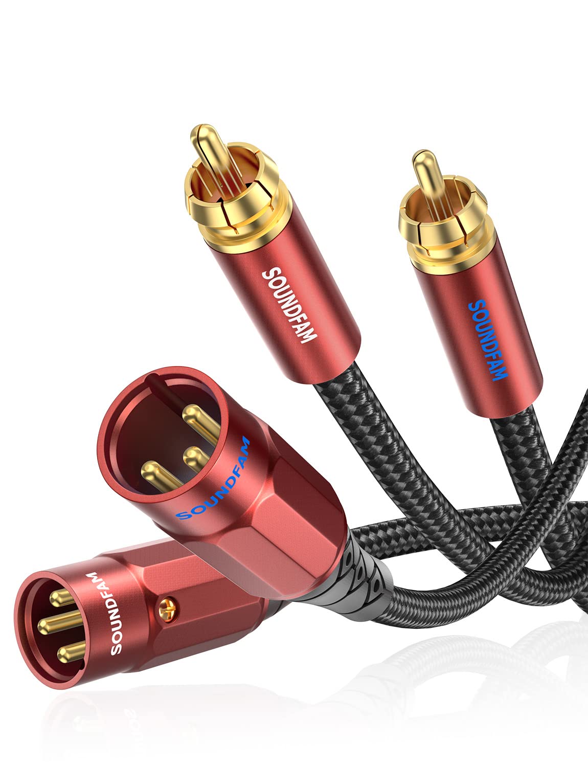 【送料無料】SOUNDFAM RCA XLR変換 ケーブル 2M,2XLR(オス)-2RCA(オス)変換ケーブルプレミアム・アンバランス マイクケーブル互換性ありCDプレーヤー/スピーカー/キャパシタ/アンプ-バーガンディ