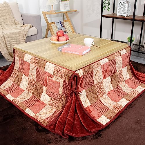 【送料無料】JEMA こたつ布団 省スペース こたつ掛け布団 正方形 こたつ用布団 スリットデザイン 洗える フランネル生地 おしゃれ フランネル あったか なめらか180x180cm チエック レッド