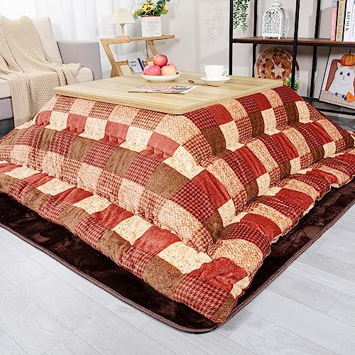 【送料無料】JEMAジェマ こたつ布団 こたつ厚掛け布団 こたつふとん 正方形 掛け布団単品 厚手 リバーシブル 両面使える 吸湿発熱 中空綿 ふわふわ もこもこ フランネル素材 約185x185cm 洗える チエック レッド