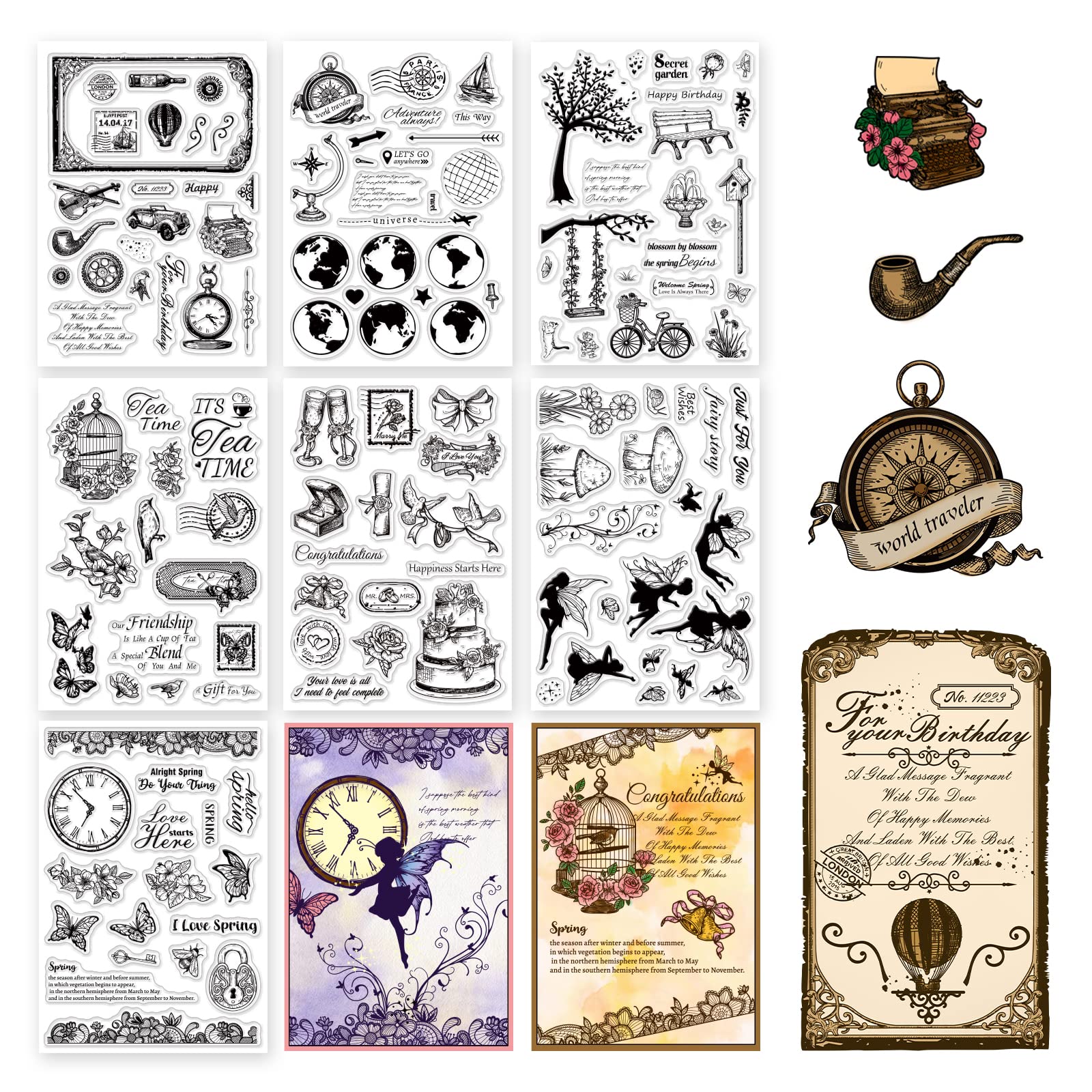 【送料無料】PH PandaHall 7枚セット クリアスタンプ 欧風 レトロ 透明スタンプ 動物 結婚式 春 透明印..