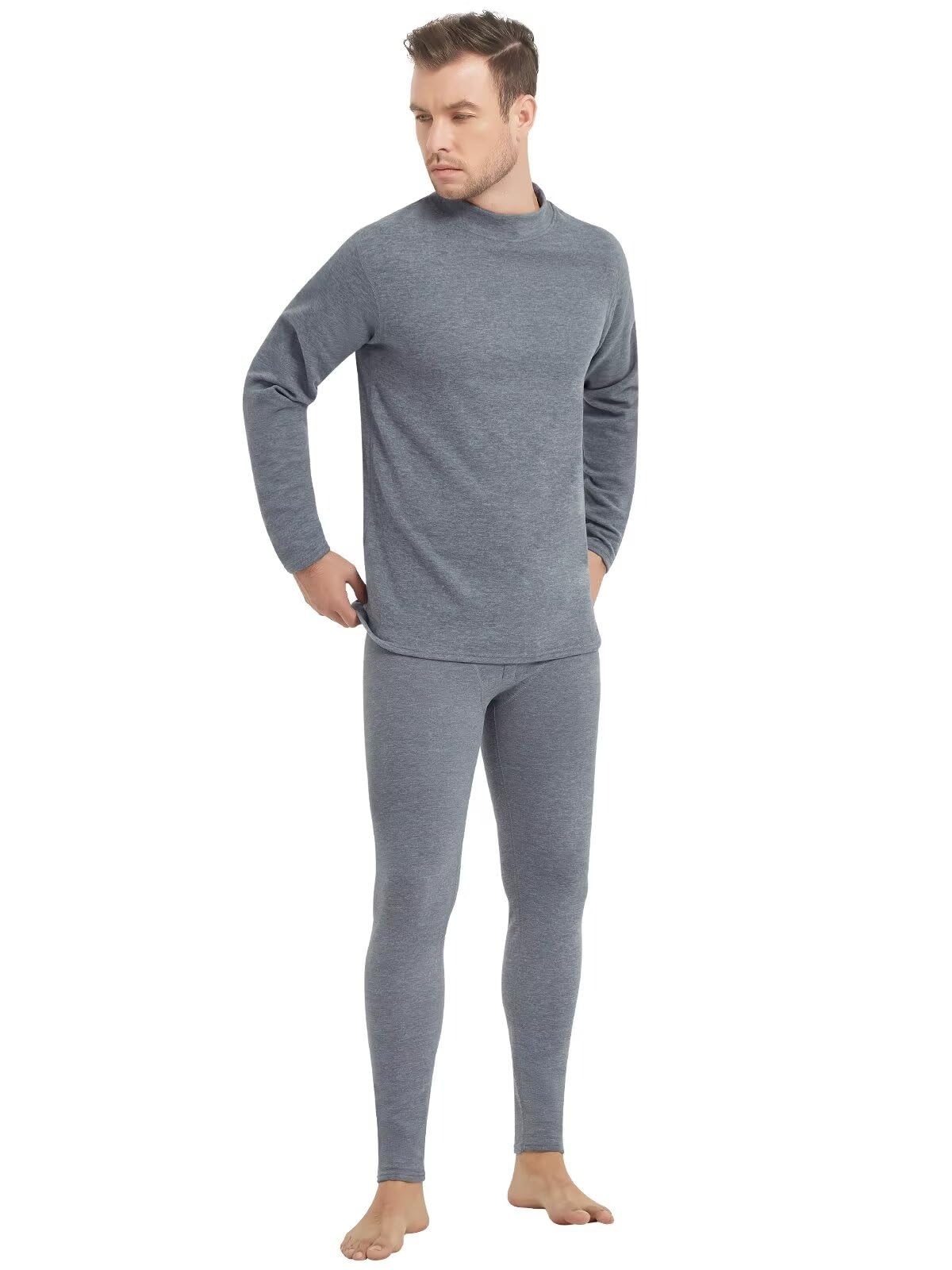 【送料無料】[Sillictor] 防寒インナー メンズ 上下セット 裏起毛 ハイネック あったかインナー 上下 アンダーシャツ + 前開き ロングタイツ 保温 インナーウェア 【ウールとシルク入り】 冬用 GLM01-gr-3XL（日本サイズXL）