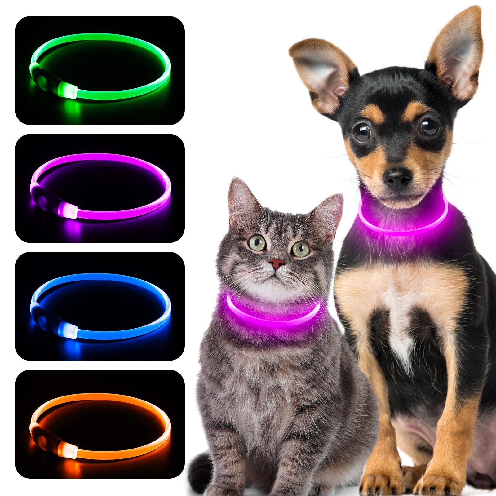 【送料無料】Kpuplol LED 犬首輪 犬ライト 散歩 子犬 首輪 犬用訓練首輪 小型犬用首輪 ペット用品TPU材料[500m先から目視可能] ペット 夜間 安全性 防水 スモール ミディアム ラージ (ピンク)