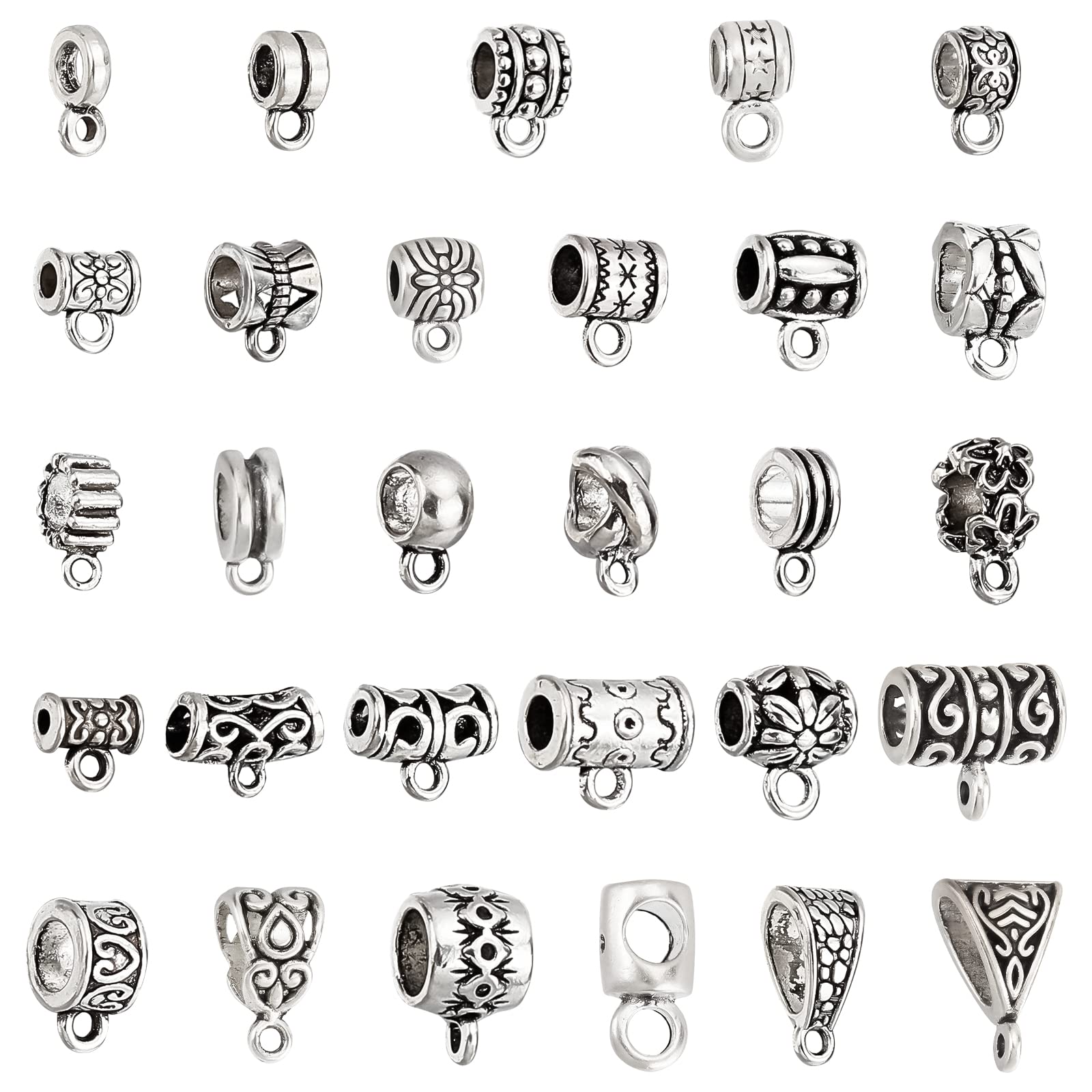 【送料無料】PH PandaHall 約120個/箱 合金 スペーサービーズ 30種 メタルビーズ カン付き チベット風 ペンダント 銀古美 チャーム 接続金具 アクセサリーキット 基礎パーツ ジュェリー製作 手芸用品 手作り素材 材料 アンティークシルバー