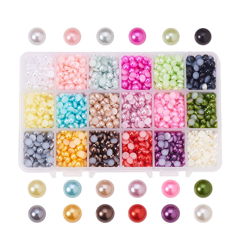 【送料無料】PandaHall Elite 約2880pcs/箱 18色 直径6mm マルチカラー 人工 真珠 半円パール ハーフ ラウンド ビーズ 箱入り デコ用 DIY用 ジュエリー用 装飾用 UVレジン 封入 ハンドメイド 手芸材料 手作り