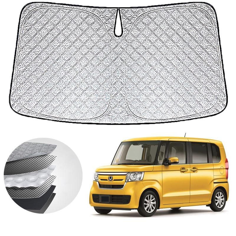 【送料無料】WAIROGA ホンダ N-BOX JF3 JF4系 2代目 専用フロントサンシェード H29.9～現行 車用サンシェードフロントガラス 日よけ 六層構造 車種専用設計 UVカット 日焼け防止 劣化防止 収納バッグで 簡単に取り付け 吸盤なし メーカー直営 (シルバー, ホンダ N-BOX J