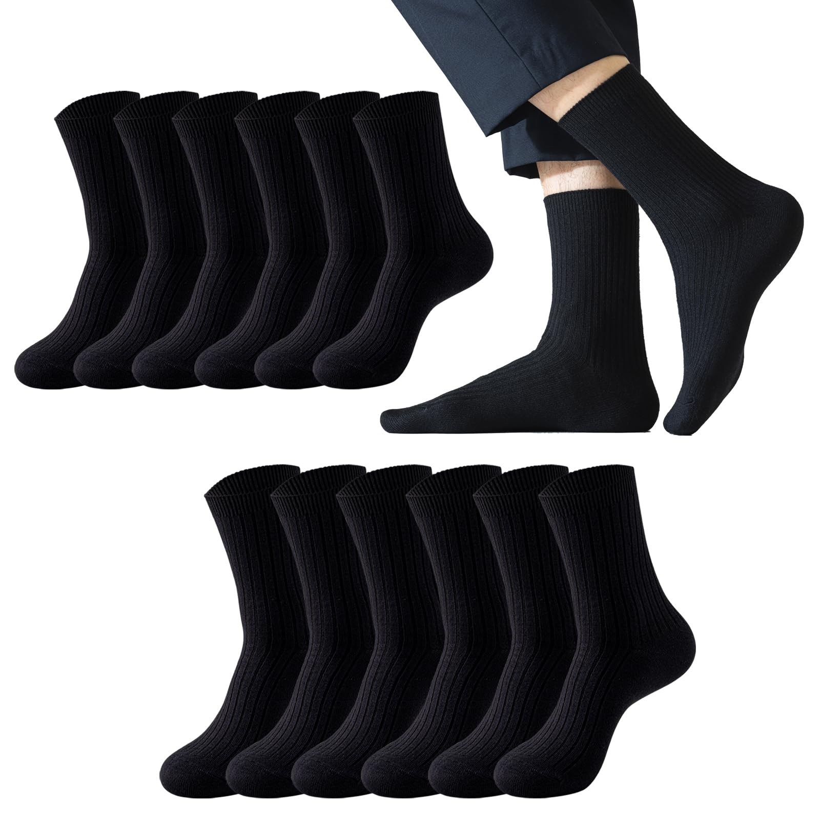 【送料無料】[Caudblor] 靴下 メンズ ビジネスソックス ウール付き 薄手 6足セット 快適 耐久 防臭 クルーソックス ハーフ丈 吸汗 通気性 無地 四季適用 ギフト 出張 蒸れない 破れにくい