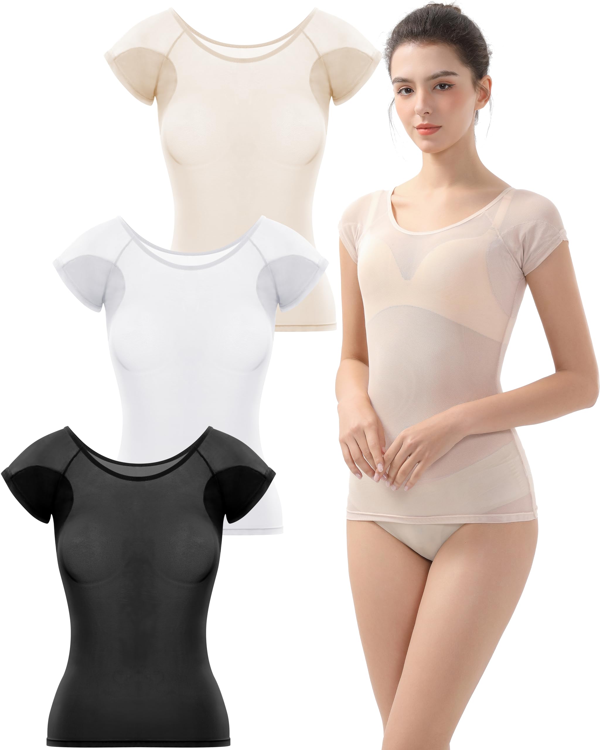 【送料無料】[VAVIICLO] インナーシャツ レディース 脇パッド付き 超極細メッシュ シースルーメッシュ..