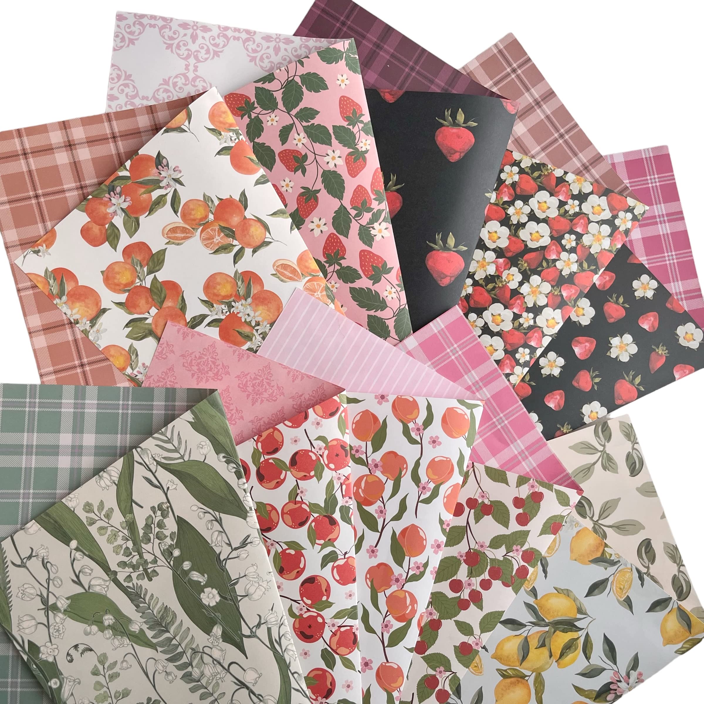 【送料無料】A4 両面デザインペーパー 果物&植物柄 上質紙90 デザぺ 包装紙 10柄50枚 日本製 カラー デザイン用紙 コラージュ ラッピングペーパー ボタニカル