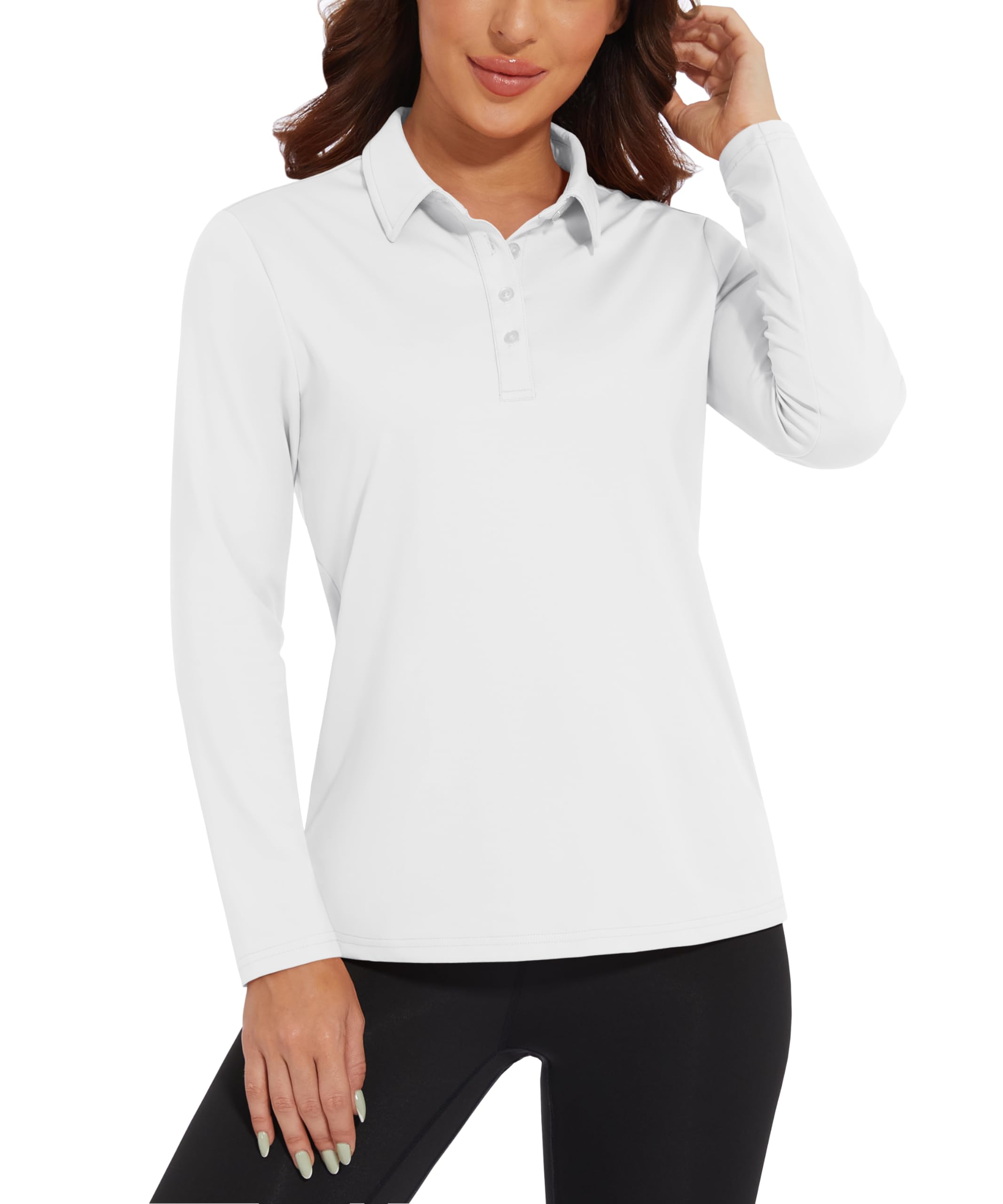 【送料無料】[KEFITEVD] ポロシャツ レディース 白 透けない 薄手 ビズポロ テニスウェア シャツ サイドスリット ポロカラーシャツ 長袖 ポロシャツ オフィス白 ホワイト XL