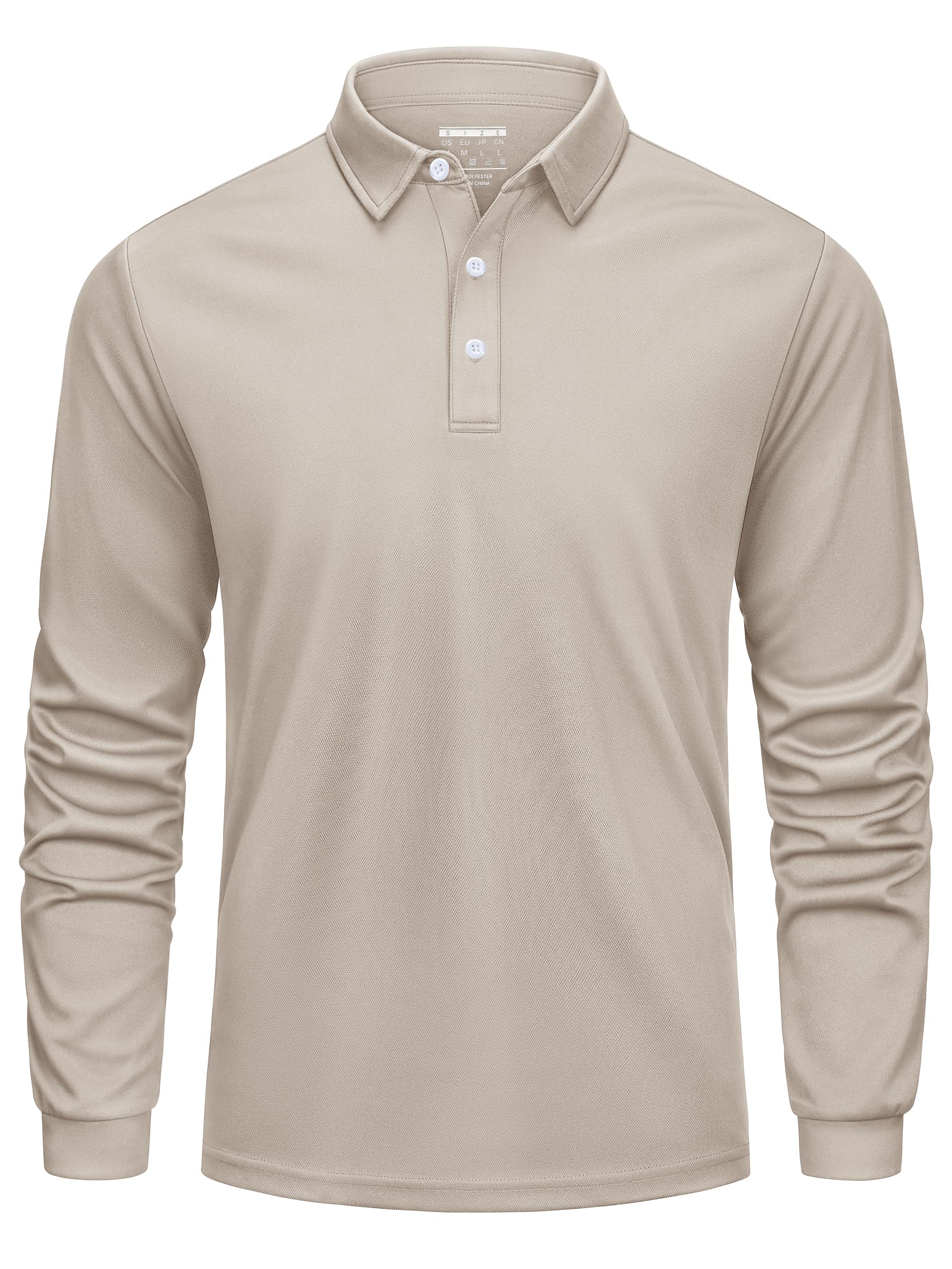 【送料無料】[KEFITEVD] ビジネス ポロシャツ メンズ 作業着 長袖 トレーニングウェア 大きいサイズ 速乾 ワークシャツ ストレッチ ミリタリーtシャツ ゴルフシャツ カーキ 2XL