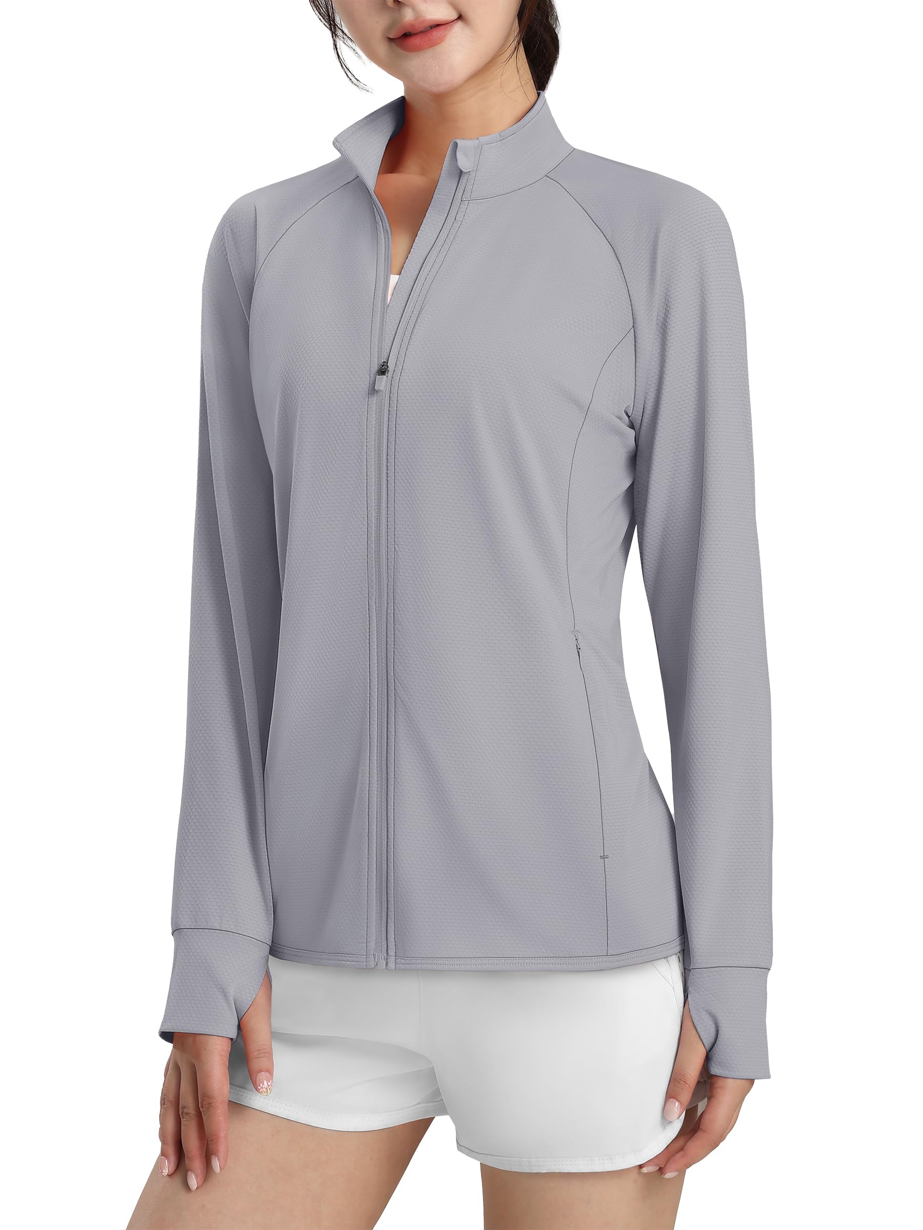 【送料無料】[KEFITEVD] uvカット パーカー レディース 薄型 上着 夏 ラッシュガード フードなし 吸汗 紫外線対策 スポーツ フィットネスウェア 速乾 サーフィン 夏 ライトグレー XL