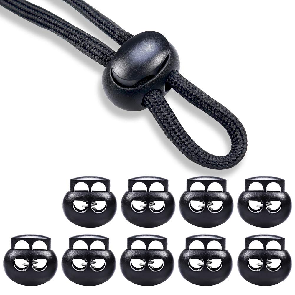 【送料無料】lingzaling スプリングコードストッパー 2つ穴 2本用コードロック 丸型 穴径約6mm ブラッ..