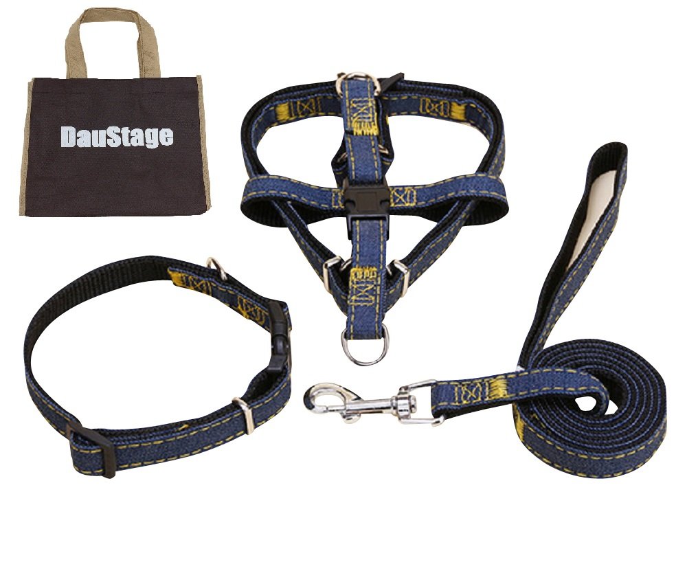 【送料無料】(DauStage) ハーネス リード 首輪 セット デニム 素材 選べる 4色 4サイズ 小型 中型 大型..