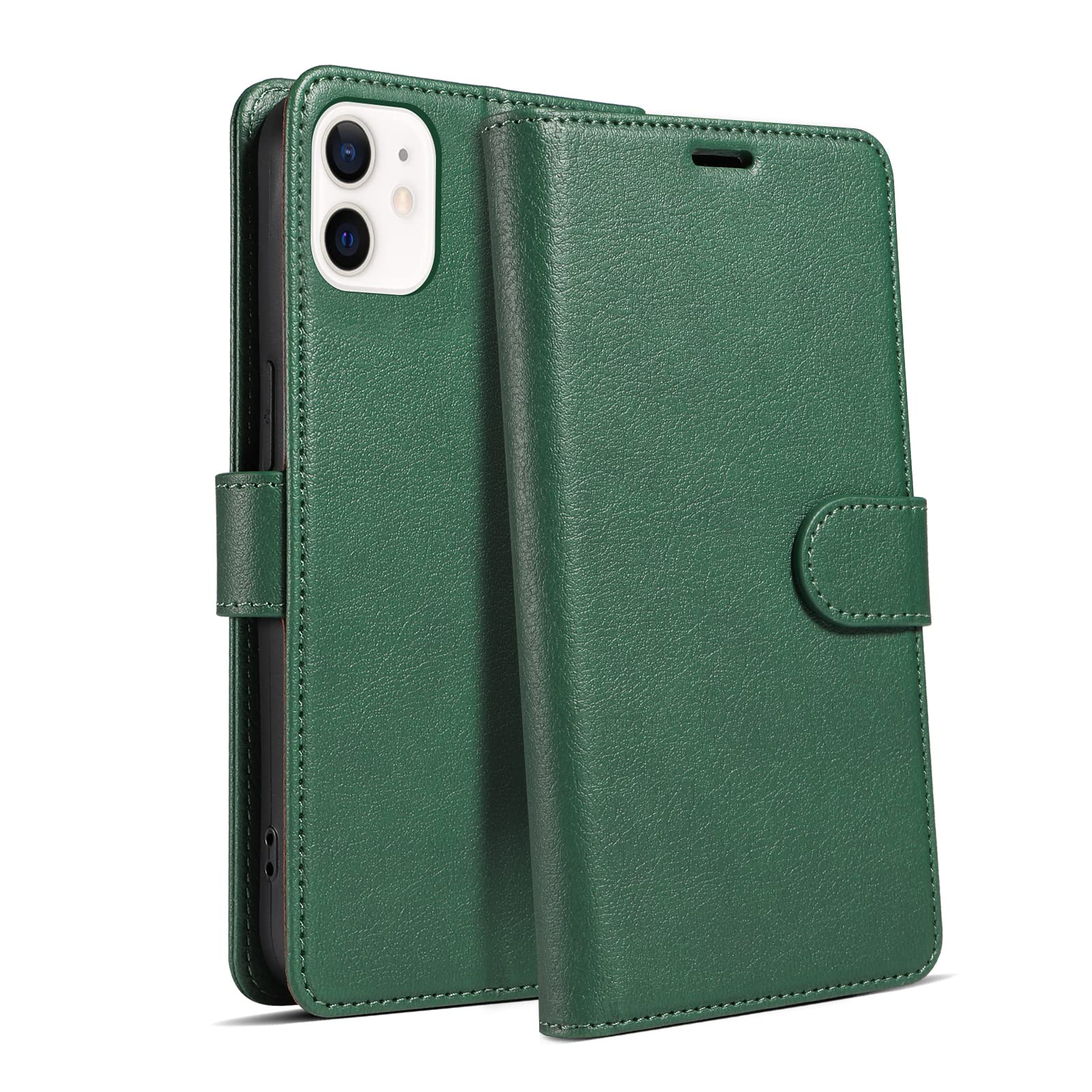 【送料無料】QUEASON 互換品 スマホケース「iPhone 12/12Pro 通用手帳ケース」マグネット式 PUレザー iphone12 用 ケース 耐衝撃 いphone12 pro 用 ケース 手帳型 カード収納 スタンド機能 iphone12pro 用 ケース 携帯カバー 落下防止 全面保護（グリーン）