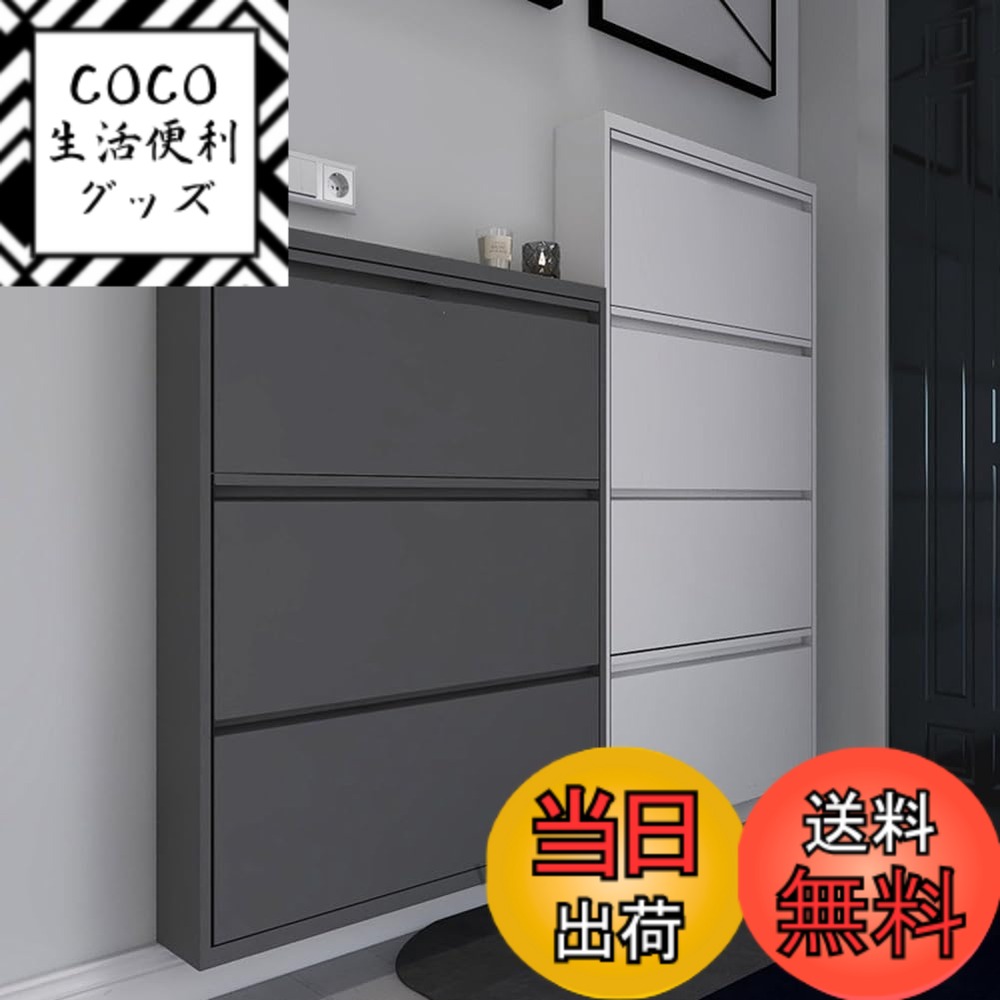 【送料無料】Floralies 下駄箱 スリム 薄型 完成品 斜め置き スチール製 下駄箱 奥行15.2cm 4段シュー..