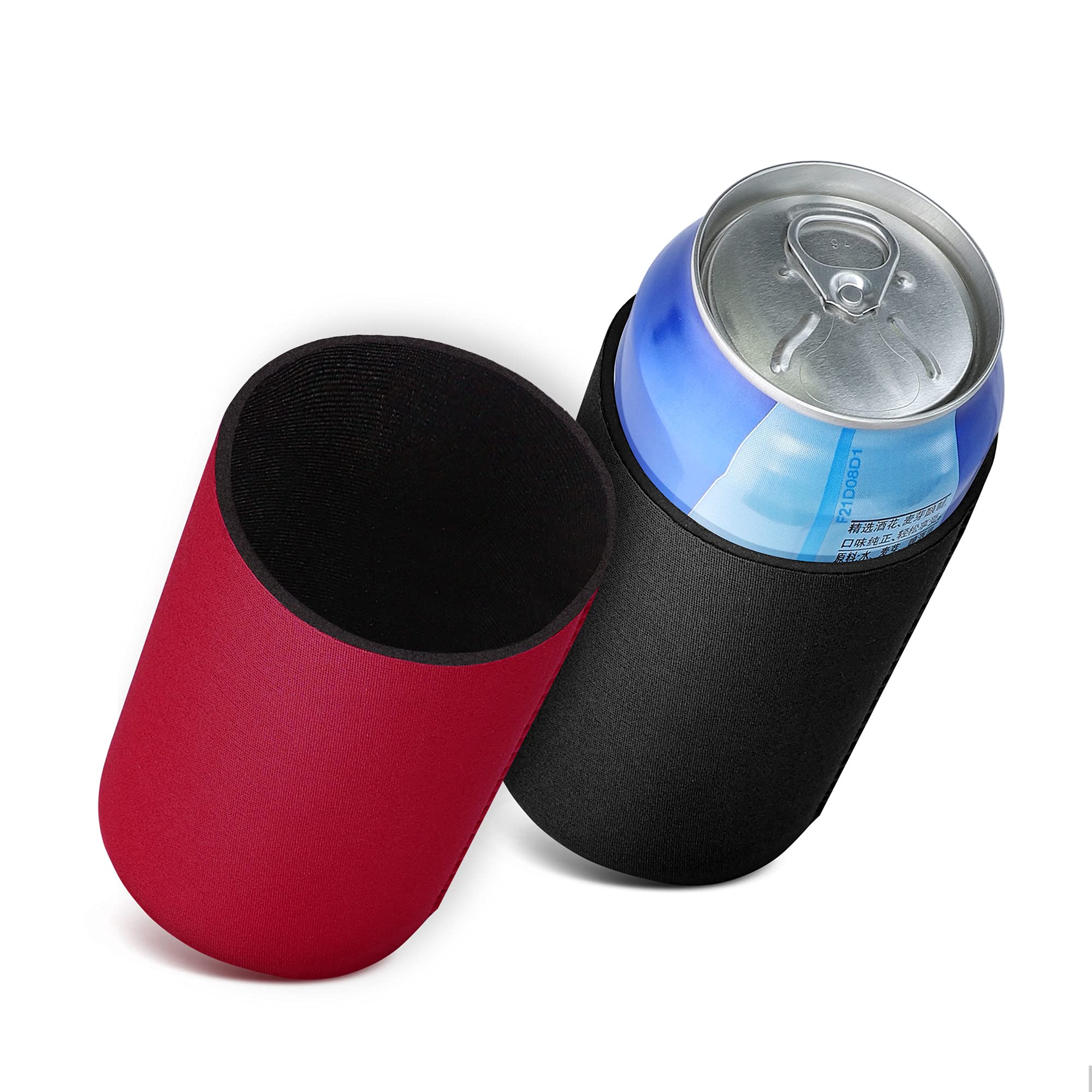 【送料無料】kwmobile 2x 缶クーラー カバー 330ml / 355ml 缶対応 - 缶保冷 ホルダー 6.5 x 10 cm - 黒色/赤色