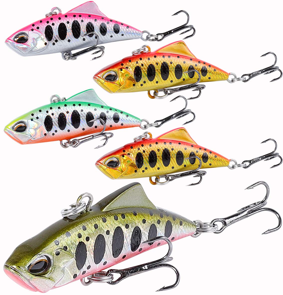 【送料無料】Contyu 渓流 ルアー | トラウト バイブレーション プラグ 5個 セット |4.5cm5.4g ヘビーシンキング ホログラム (カラーA, ...