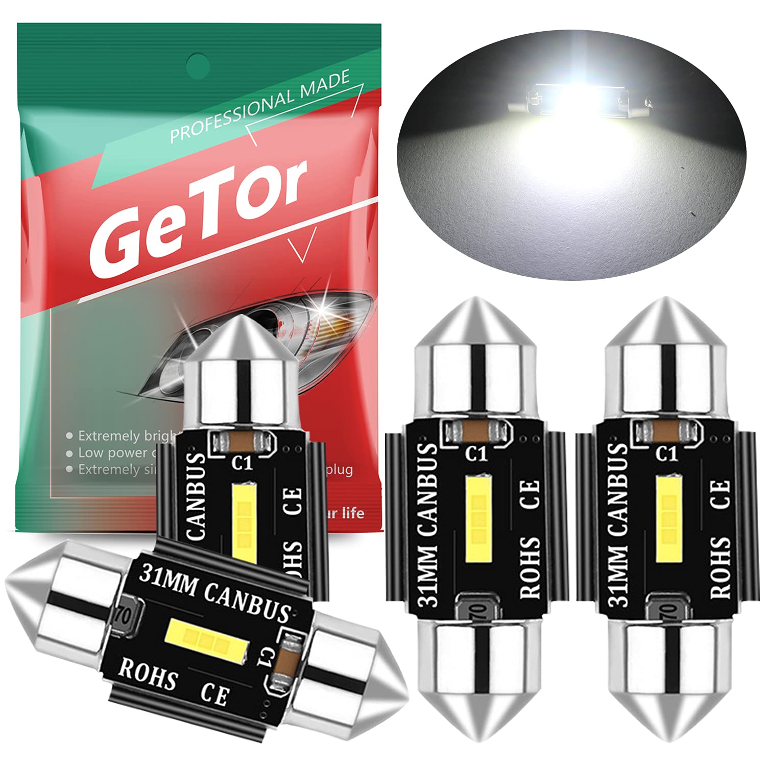 【送料無料】T10×31mm LED ルームランプ ホワイト キャンセラー内蔵 T10 31mm 1SMD LEDトランク ルーム バルブ マップランプ 室内灯 車内灯 ラゲッジランプ ナンバー灯 汎用 LEDバルブ 12V 6500K 車用 無極性 エラーフリー 両口金タイプ LEDライト 50000時間長寿命 4個