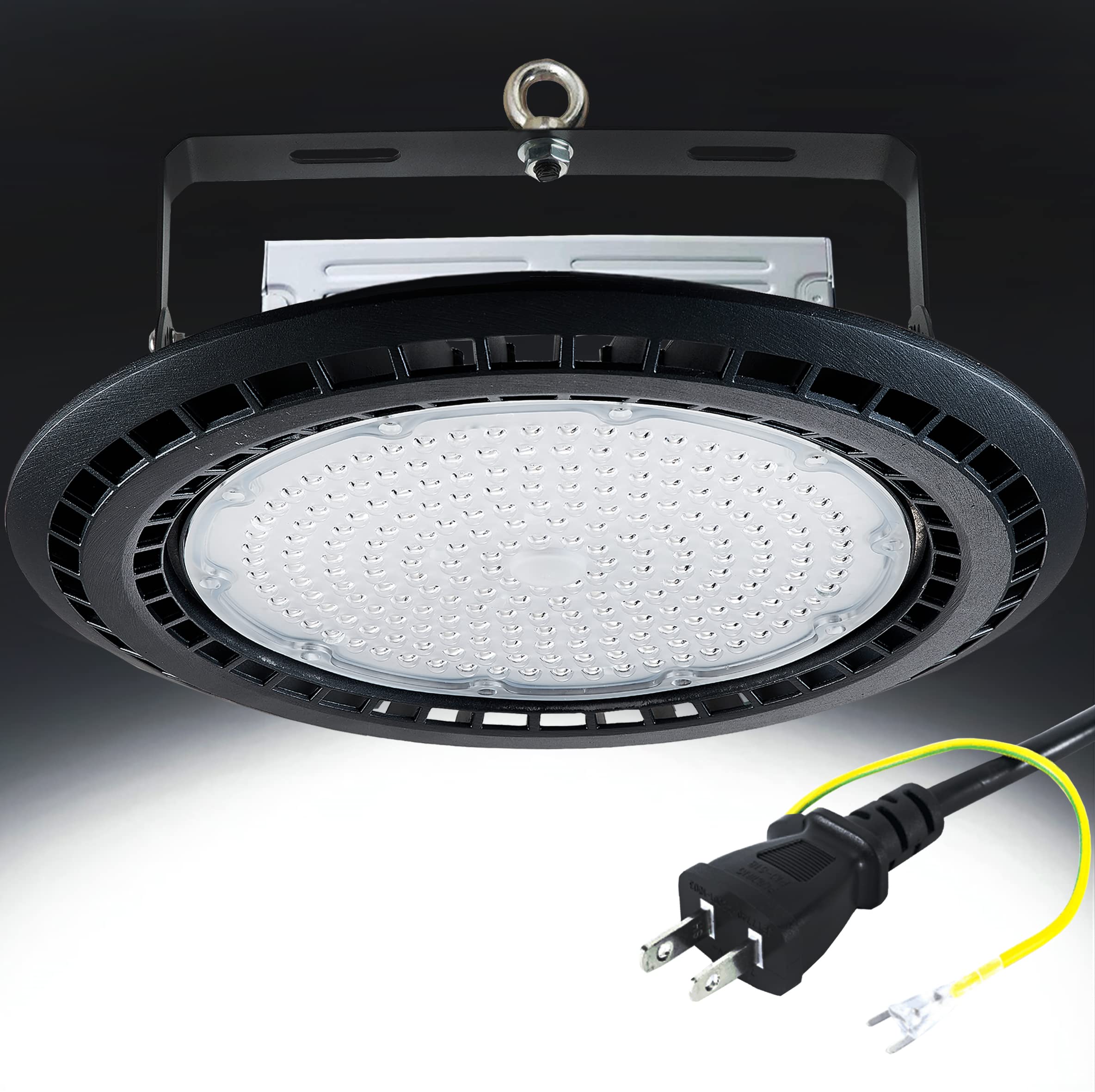 【送料無料】UFO型 LED高天井灯 LED投光器100W 高輝度 16000lm ハイベイライト IP66防水防塵 防寒 掲示板 体育館 展覧会 駐車場 運動場 工場 倉庫 高天井照明 屋内屋外兼用 ビーム角120度【プラグ付 3M配線】【PSE認証】50000H (100W)