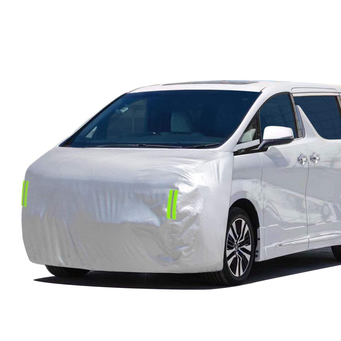 【送料無料】ボンネット保護カバー 防炎フロント保護カバー 裏起毛タイプ 防塵 蛍光反射ストリップ付き ゴムバンドで長さを調整 ミニバン車用 適合目安:車長4.00m~5.00m/車幅1.65m~1.85m MB-L