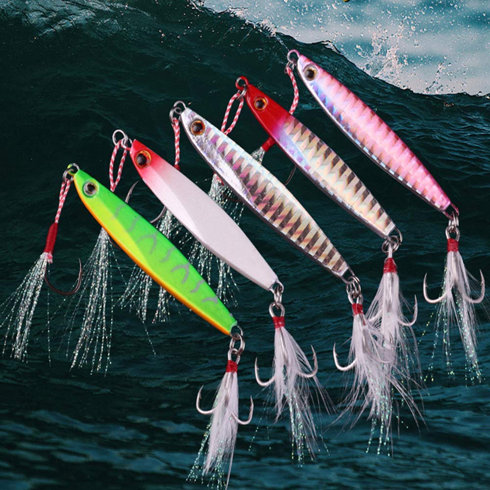 【送料無料】DOITPE 5個釣りジグスプーン釣りルアーメタルジグルアーロングキャスティング スイムベイトシンキングベイトルアー (10g5個セット)