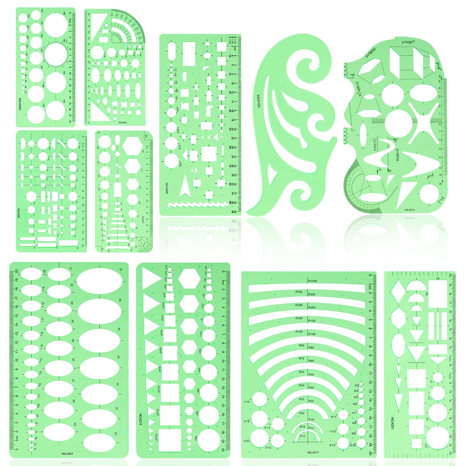 【送料無料】Dennty 11枚 製図用定規 テンプレート 円 図面テンプレート プラスチック測定  ...