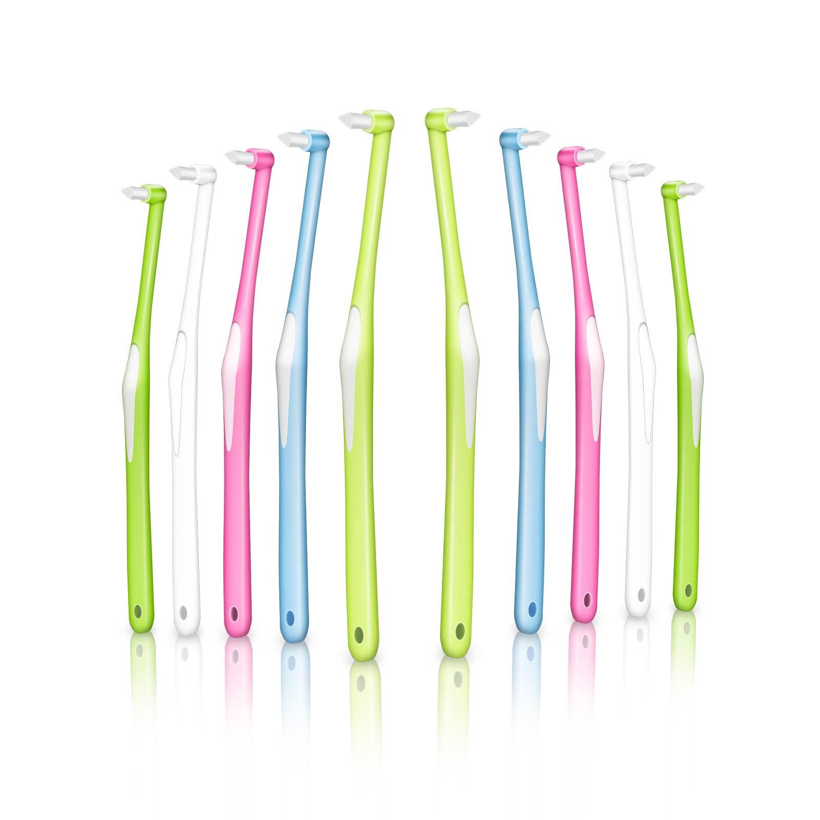 【送料無料】5色10本入 ワンタフトブラシ やわらかめ 超極細い 歯ブラシ 奥歯用 矯正用 部分磨き 歯間ブラシ 入りやすい 小さいヘッド 円錐状 奥歯 ブラシ 大容量 個包装