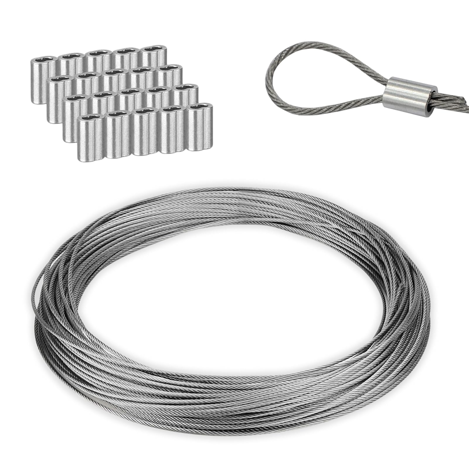 【送料無料】ワイヤーロープ ワイヤー ステンレス 長さ10M 直径1.5mm 7×7構造 8文字型アルミスリーブ付..