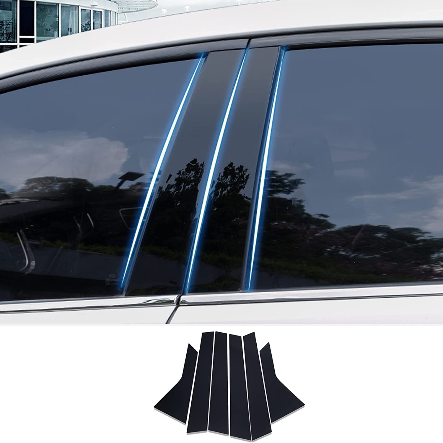 【送料無料】Fucaten 適合 ホンダ N-BOX JF3 JF4 前後期 （2017年8月-）ピラーガーニッシュ Bピラー 純正サイドバイザー 保護カバー 6点セット (ピアノブラック)