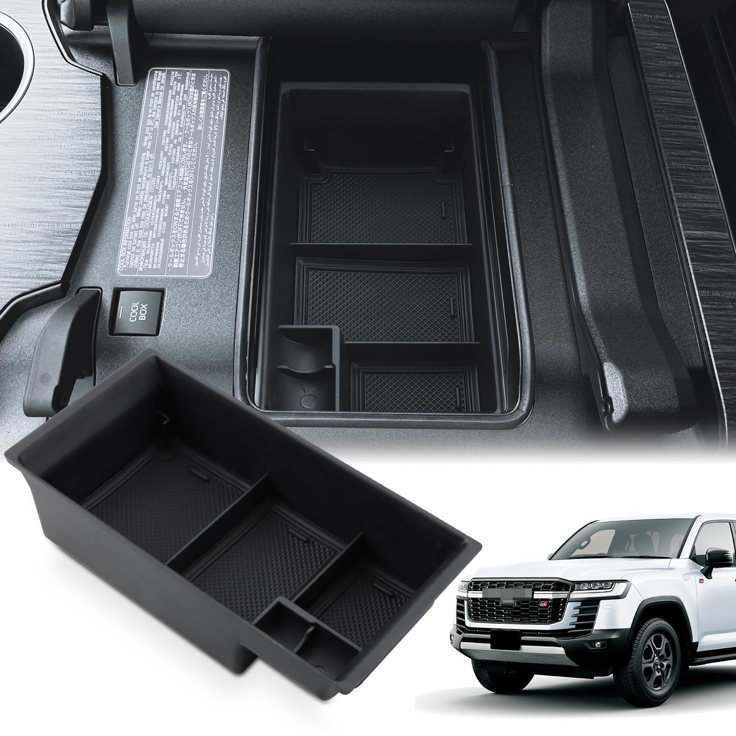 【送料無料】Auovo トヨタ・ランドクルーザー300系 センターアームレスト収納ケース トレイ 2021.08~現行 小物入れ 内蔵ボックス ゴムマット付 冷蔵庫付専用