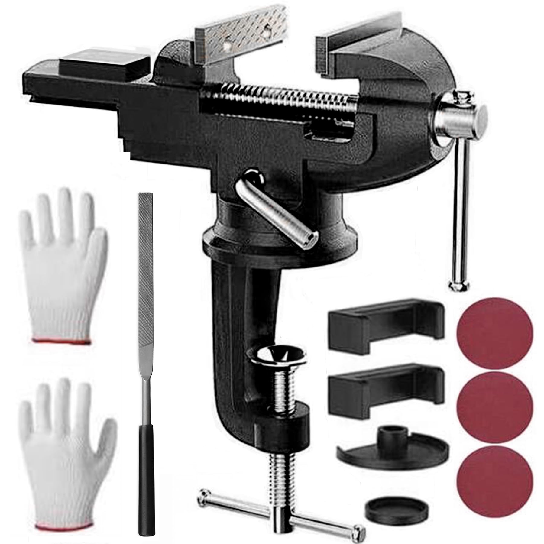 【送料無料】最大開口75mm 小型卓上万力 360°回転盤付き ベンチバイス クランプ 鋳鋼製 携帯 ...