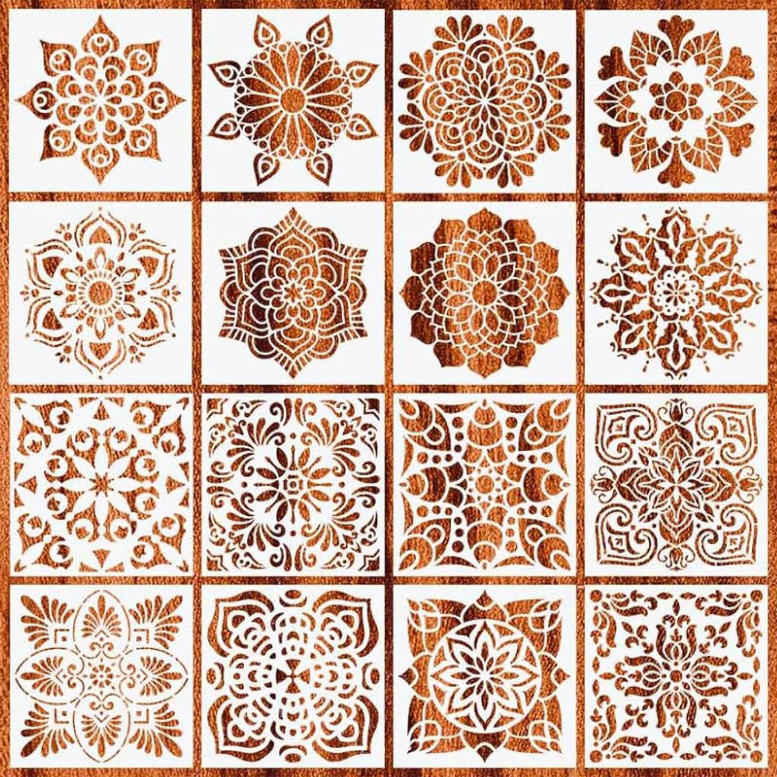 【送料無料】DEVENTORZ 花柄 曼荼羅 装飾 花の絵のテンプレート DIYデザイン 製図用 曼荼羅パターン作成ツール 絵画透彫 ホワイト 16枚セット B