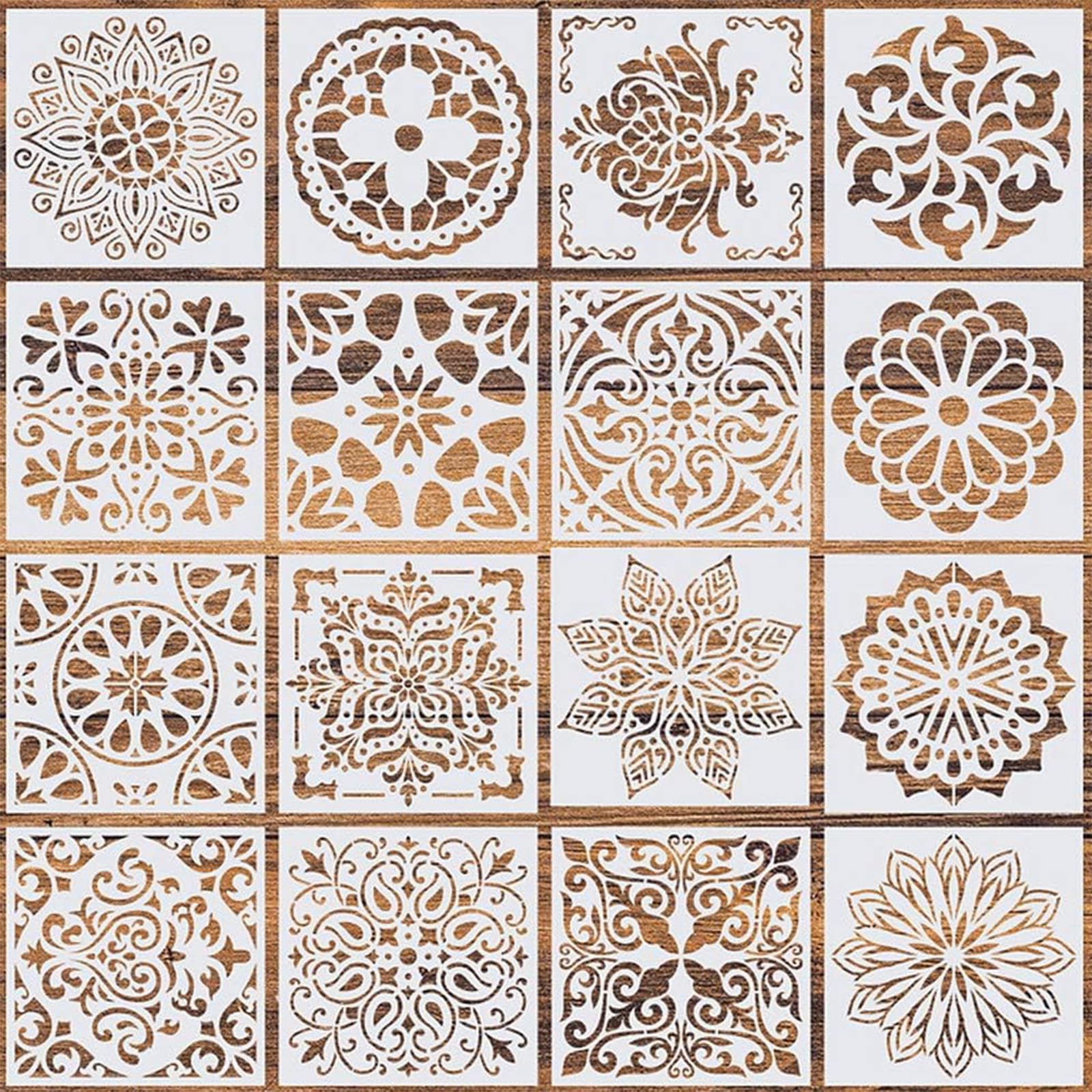 【送料無料】DEVENTORZ 花柄 曼荼羅 装飾 花の絵のテンプレート DIYデザイン 製図用 曼荼羅パターン作成ツール 絵画透彫 ホワイト 16枚セット A