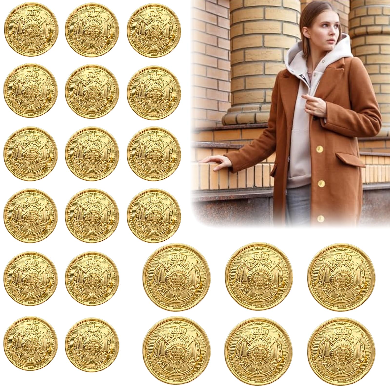 【送料無料】DELUXEFOX ボタン ブレザー用 ブレザー ボタン 【22個セット】アンティークメタルボタン スーツボタン 洋服用 コート用ボタン スカジュアルボタン 袖口ボタン 軽量 ボタンセット 修理交換 用 ブレザー スーツ スポーツ コート ユニフォーム ジャケット