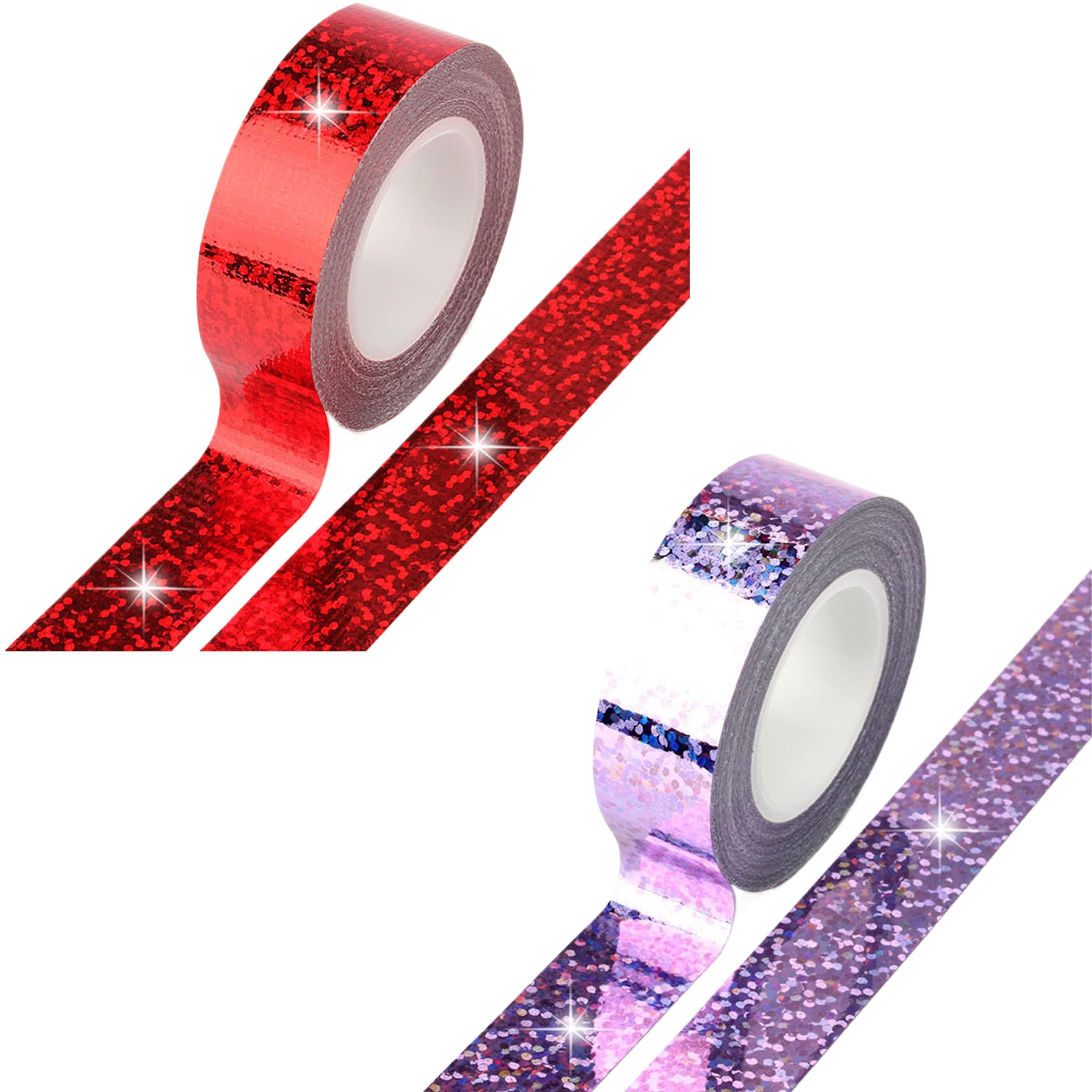 【送料無料】DELUXEFOX ホログラムテープ 2色セット キラキラテープ グリッターテープ キラキラ デコレーション ラッピング シール 幅15mm*約5m/巻 diyテープ デコレーション 手作り用 プレゼント 包装 高反射 高輝度 (紫+赤)
