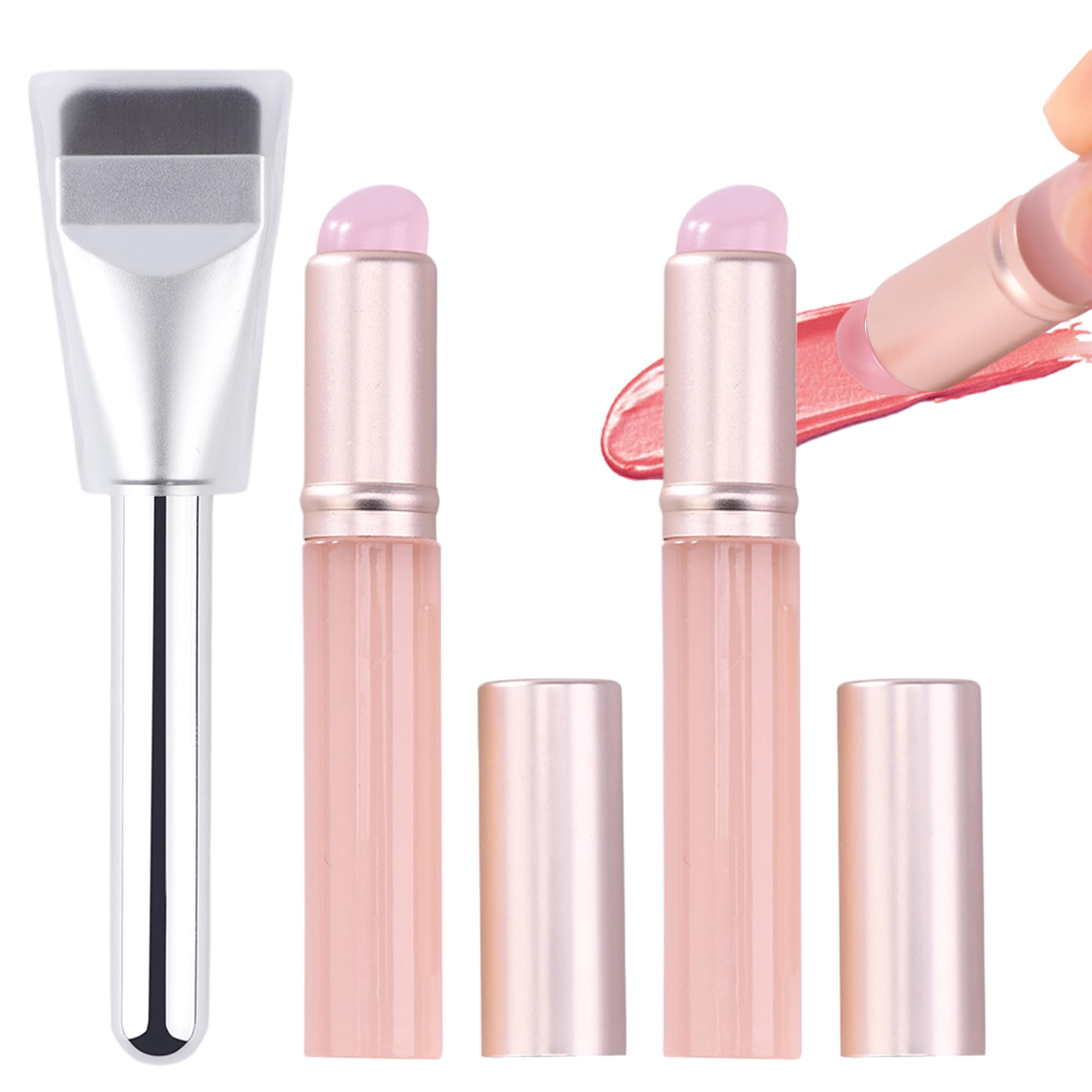 【送料無料】DELUXEFOX リップブラシ ファンデーションブラシ 3点セット シリコン メイクブラシ 口紅ブラシ 平らな化粧ブラシ コンシーラーブラシ 肌に優しく カバー付き 持ち運びに便利 旅行 携帯用 (ピンク)