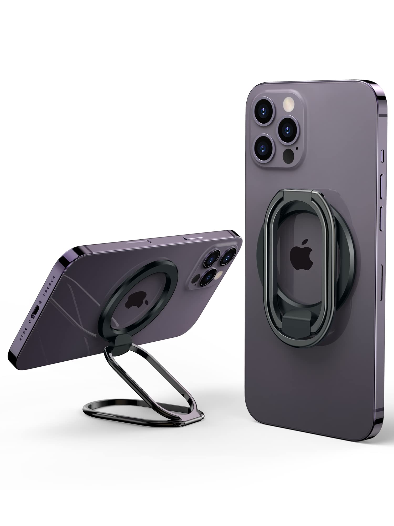 【送料無料】【最新アップグレード構造 】 enGMOLPHYバンカーリングMagSafe対応 取り外し可能 マグネットリングスタンド金属製 2段階調整 折りたたみ 磁気フィンガーリングホールド 耐久性と安定性, iPhone 12/13/14/15シリーズ用 マグセーフ対応アクセサリー（黒）