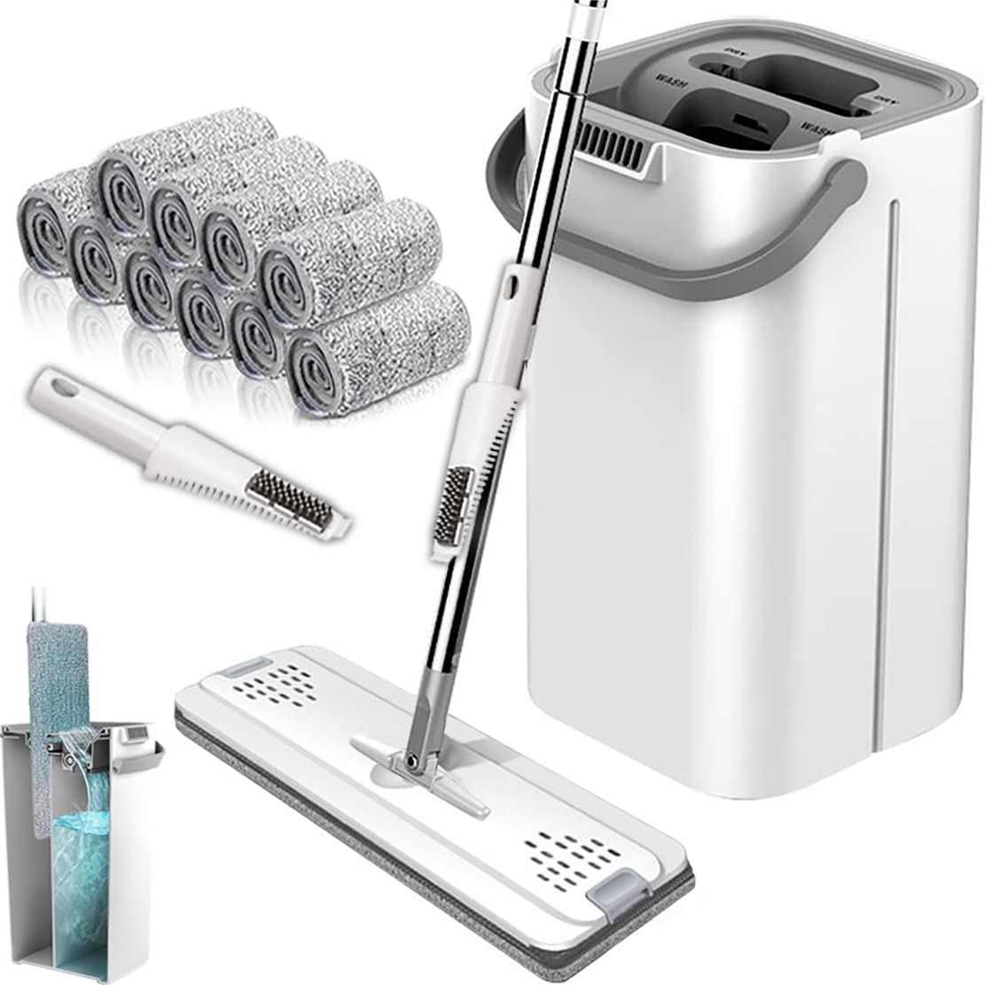 【送料無料】YartanXing 水拭きモップ フロアモップ モップ 拭き掃除 フラットモップ モップ絞り器付き..