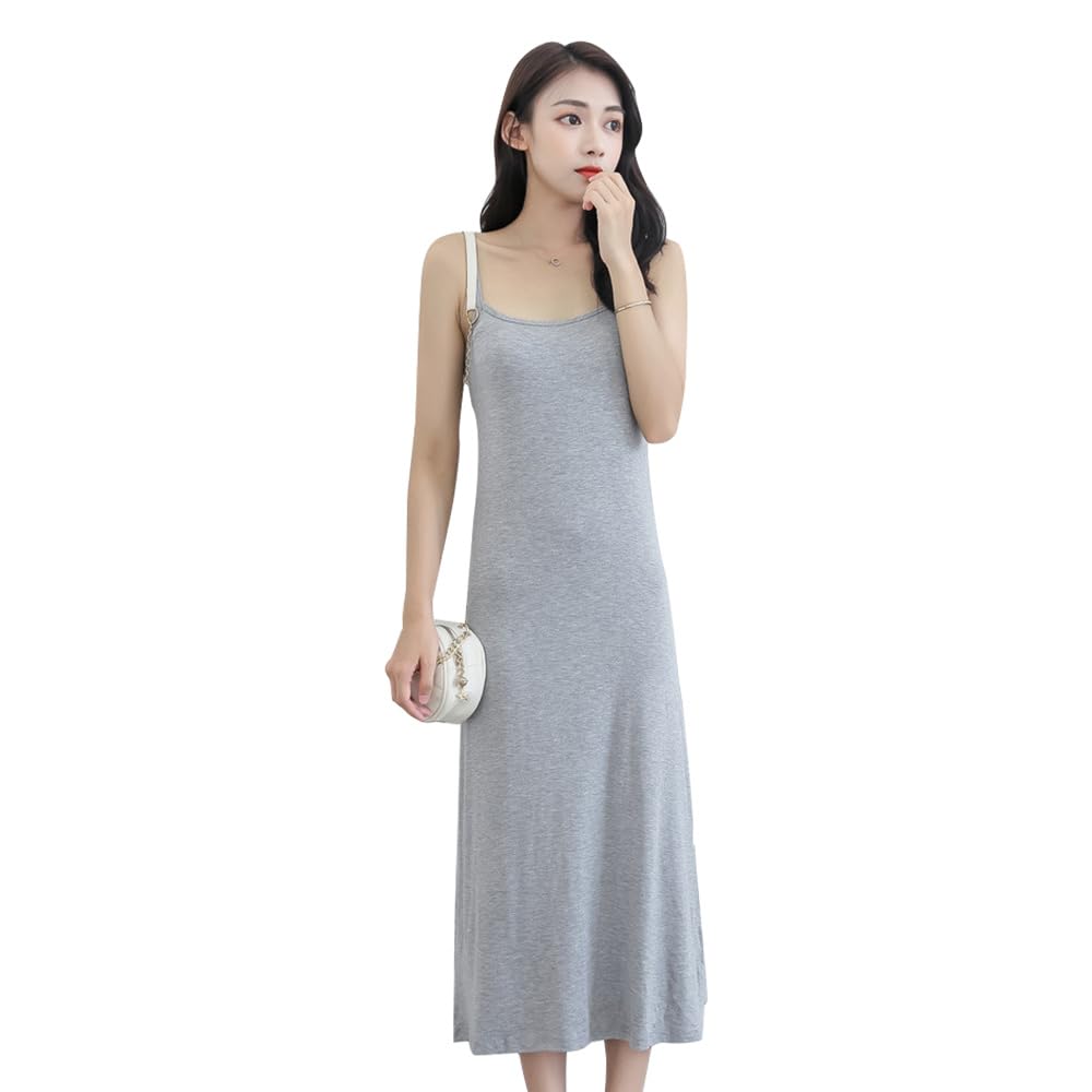 【送料無料】[Erikyson] インナーワンピース レディース ペチコート スリップ ルームウェア 静電気防止 キャミソール ロングワンピース (L, Long丈gray)