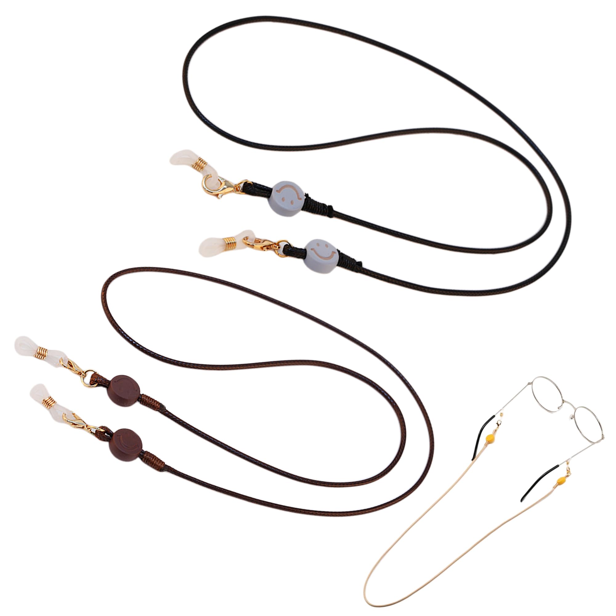 【送料無料】[DELUXEFOX] メガネチェーン メガネストラップ 2個入り マスクストラップ メガネ イヤホン 落下防止 ストラップ メガネバンド グラスコード ストラップ ズレ落ち防止 メンズ レディース 子供 男の子 女の子 （ブラック+チョコレート）