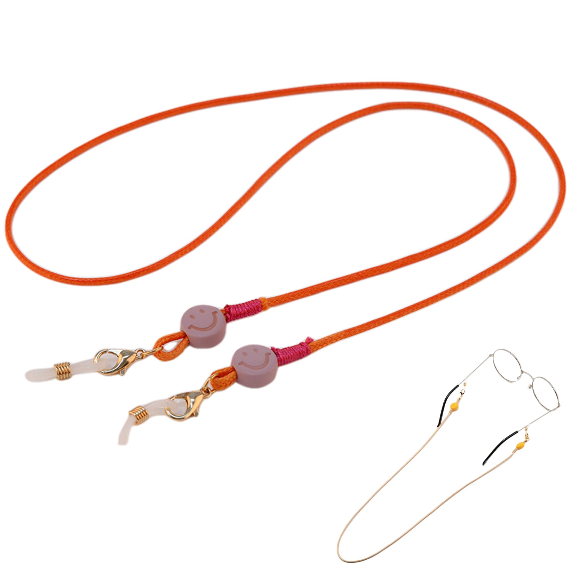 【送料無料】[DELUXEFOX] メガネチェーン メガネストラップ マスクストラップ メガネ イヤホン 落下防止 ストラップ メガネバンド グラスコード ストラップ ズレ落ち防止 メンズ レディース 子供 男の子 女の子 （オレンジ）