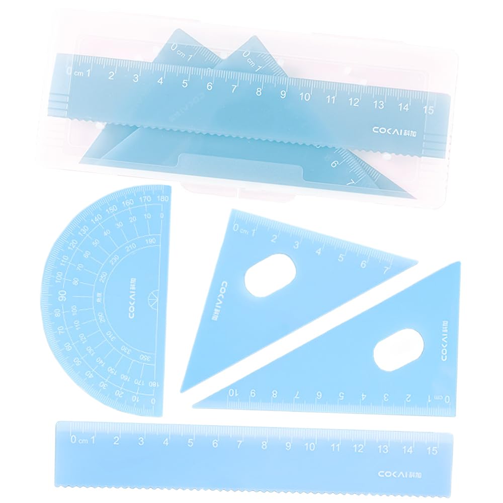 【送料無料】ESJNNK ゼリー色 三角定規 4点セット 幾何学的 定規 直線定規 分度器 三角じょうぎセット..